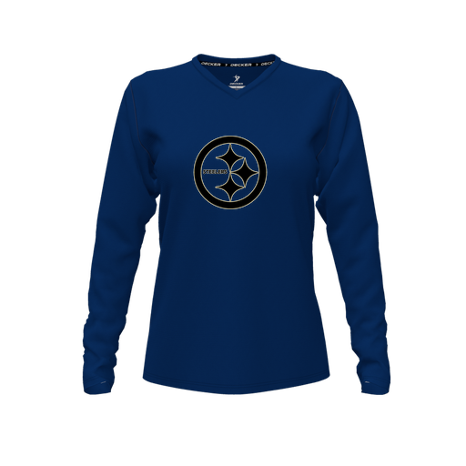 [FTLVCFNV-FYXS-LOGO2] Decker Comfort T-Shirt (Female Youth XS, Navy, V Neck, Logo 2, Long Sleeve)