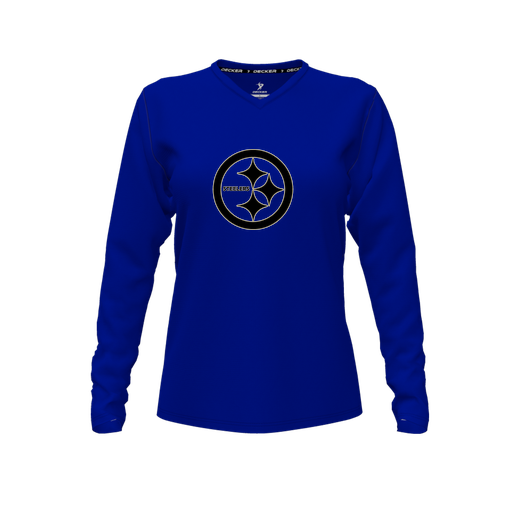 [CUS-DFW-TEES-CMF-VNK-LSL-RYL-FYXS-LOGO2] Comfort T-Shirt (Female Youth XS, Royal, V Neck, Logo 2, Long Sleeve)