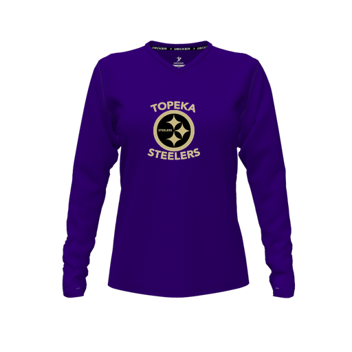 [CUS-DFW-TEES-CMF-VNK-LSL-PUR-FYXS-LOGO1] Decker Comfort T-Shirt (Female Youth XS, Purple, V Neck, Logo 1, Long Sleeve)