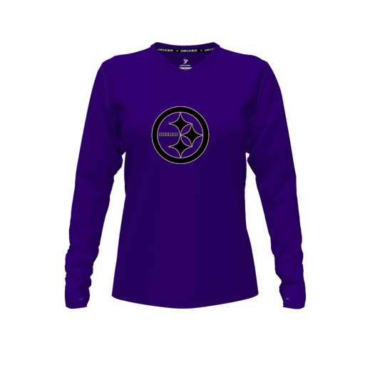 [FTLVCFPP-FYXS-LOGO2] Decker Comfort T-Shirt (Female Youth XS, Purple, V Neck, Logo 2, Long Sleeve)