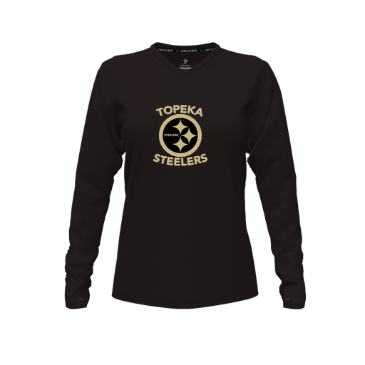 [CUS-DFW-TEES-PER-VNK-LSL-BLK-FYXS-LOGO1] Performance T-Shirt (Female Youth XS, Black, V Neck, Logo 1, Long Sleeve)